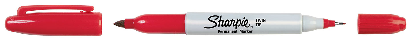 SHARPIE Twin Tip Permanent Markers, Fine and Ultra Fine, Red, 12 Count
