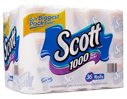 Scott 1000 Sheets Per Roll Toilet Paper,36 Rolls Bath Tissue