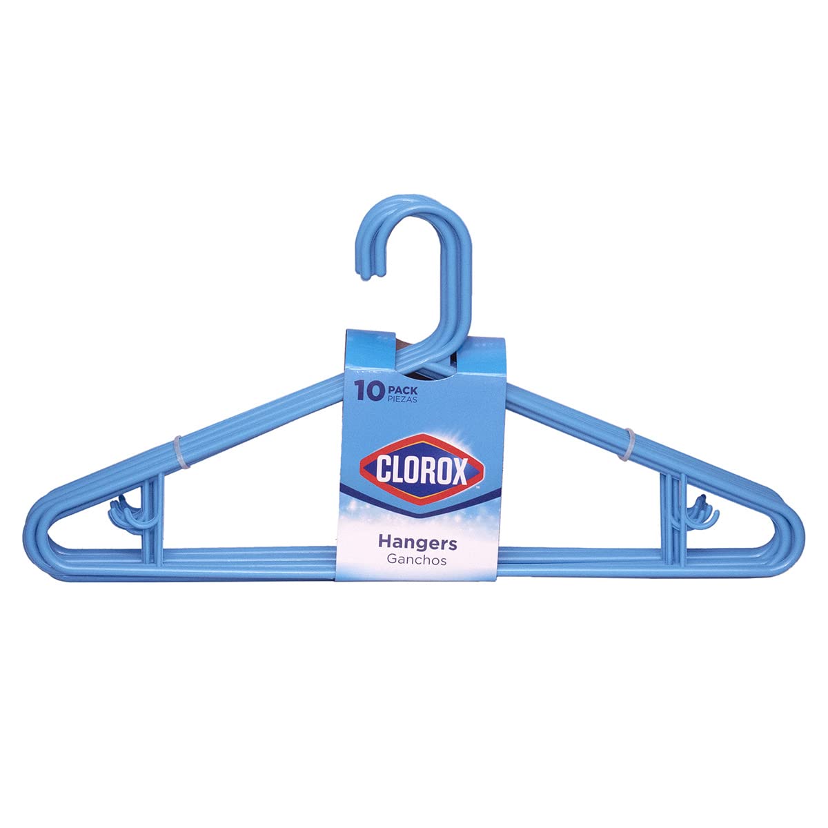 Clorox Blue Plastic Clothes Hangers – 10 Pack | Ideal for Everyday Standard Use | Two Accessory Hooks | Value Set