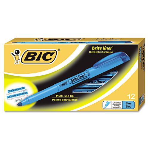 BIC Brite Liner Highlighter Chisel Tip Blue DOZEN (BL11-BE)