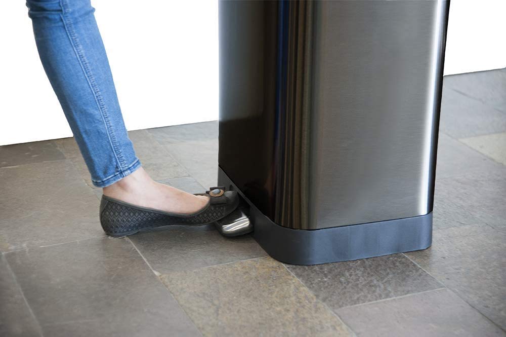 Glad Stainless Steel Step Trash Can with Clorox Odor Protection | Large Metal Kitchen Garbage Bin with Soft Close Lid, Foot Pedal and Waste Bag Roll Holder, 13 Gallon, Pewter