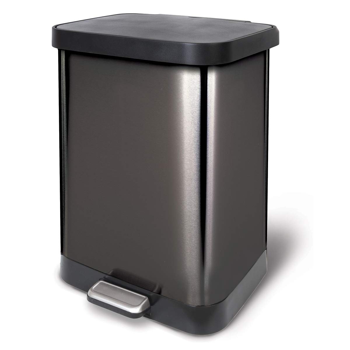 Glad Stainless Steel Step Trash Can with Clorox Odor Protection | Large Metal Kitchen Garbage Bin with Soft Close Lid, Foot Pedal and Waste Bag Roll Holder, 13 Gallon, Pewter