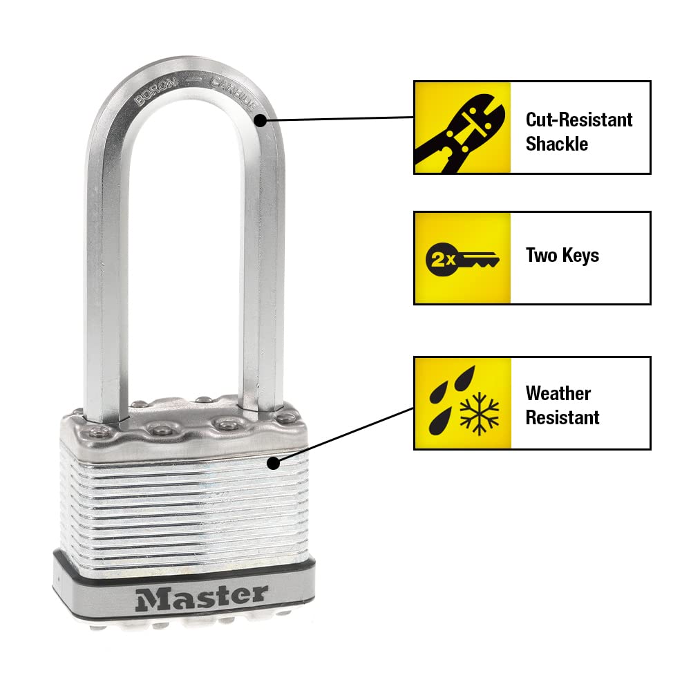 Master Lock M5XQLJ Magnum Heavy Duty Outdoor Padlock with Key, 4 Pack Keyed-Alike, Silver