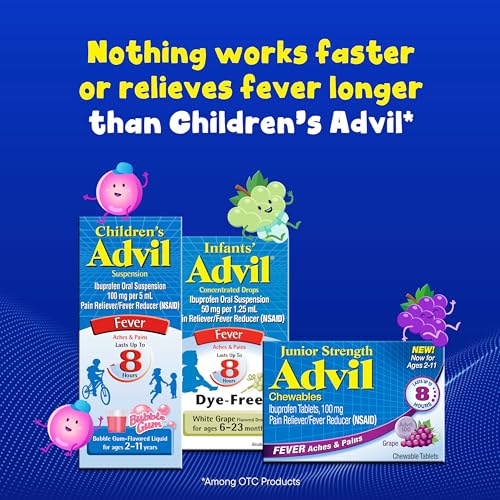 Advil Junior Strength Chewable Ibuprofen Pain Reliever and Fever Reducer, Children's Ibuprofen for Pain Relief, Grape - 24 Tablets (Pack of 3)