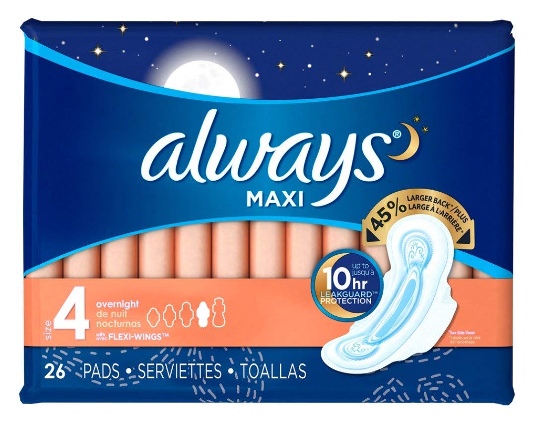 Always Pads Size 4 Maxi 26 Count Overnight (Pack of 6)