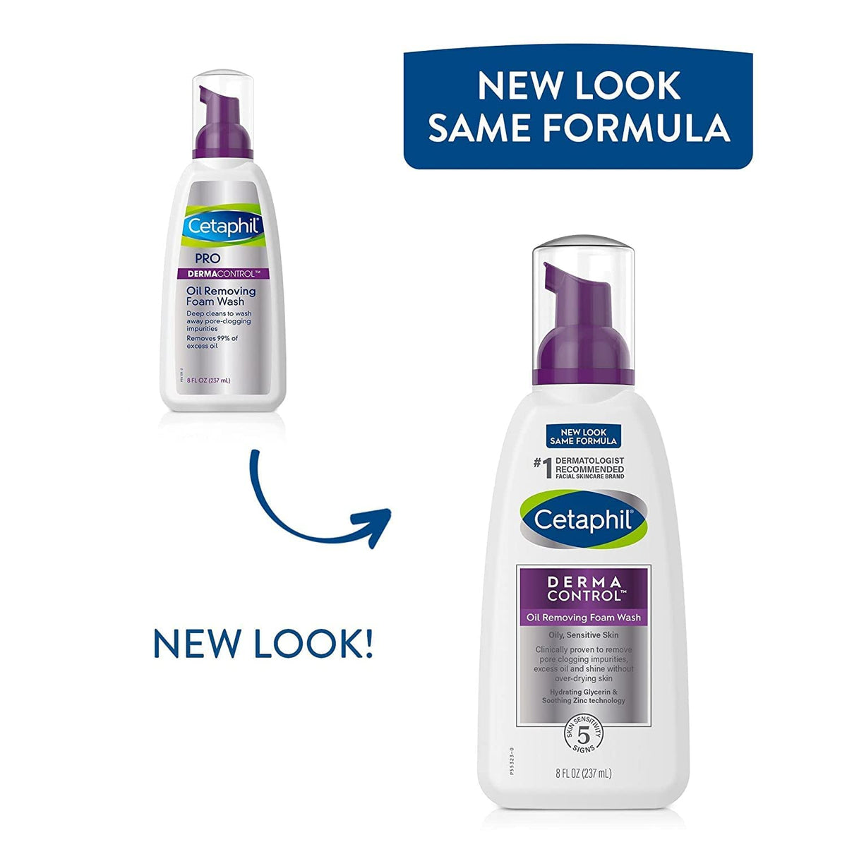 Cetaphil PRO DermaControl Oil Removing Foam Wash 8 oz (Pack of 2) - Packaging May Vary