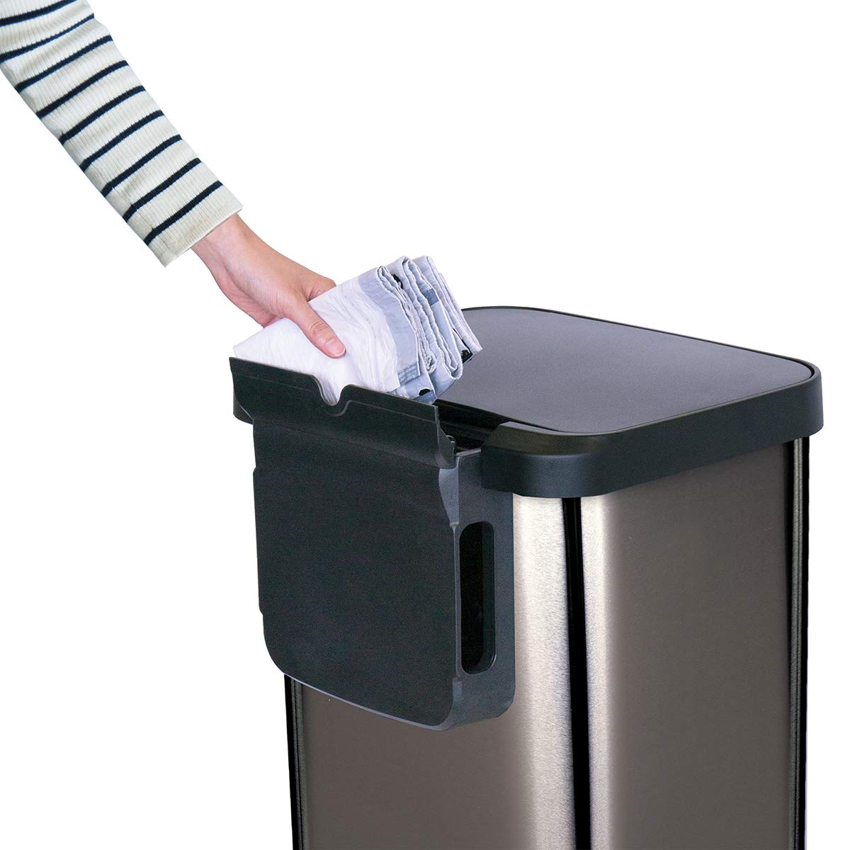 Glad Stainless Steel Step Trash Can with Clorox Odor Protection | Large Metal Kitchen Garbage Bin with Soft Close Lid, Foot Pedal and Waste Bag Roll Holder, 13 Gallon, Pewter