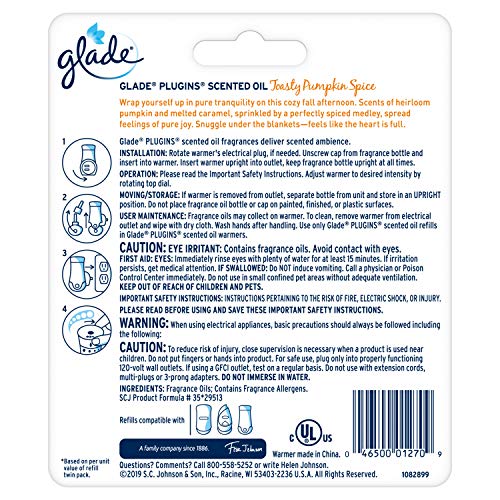 Glade PlugIns Refills Air Freshener Starter Kit, Scented Oil for Home and Bathroom, Toasty Pumpkin Spice, 0.67 Fl Oz, 1 Warmer + 1 Refill