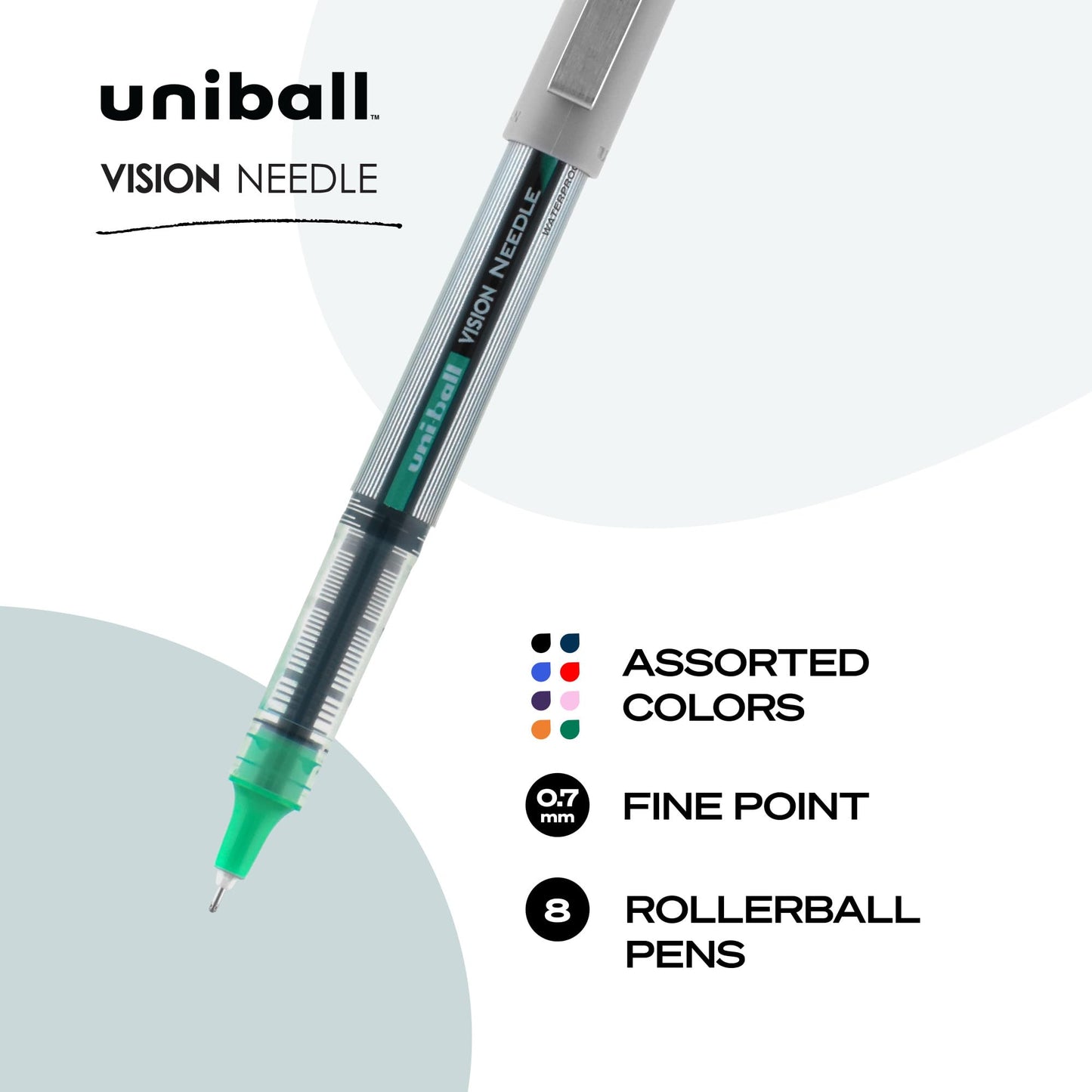 uniball™ Vision Rollerball Pens, Fine Point (0.7mm), Assorted Colors, 8 Pack