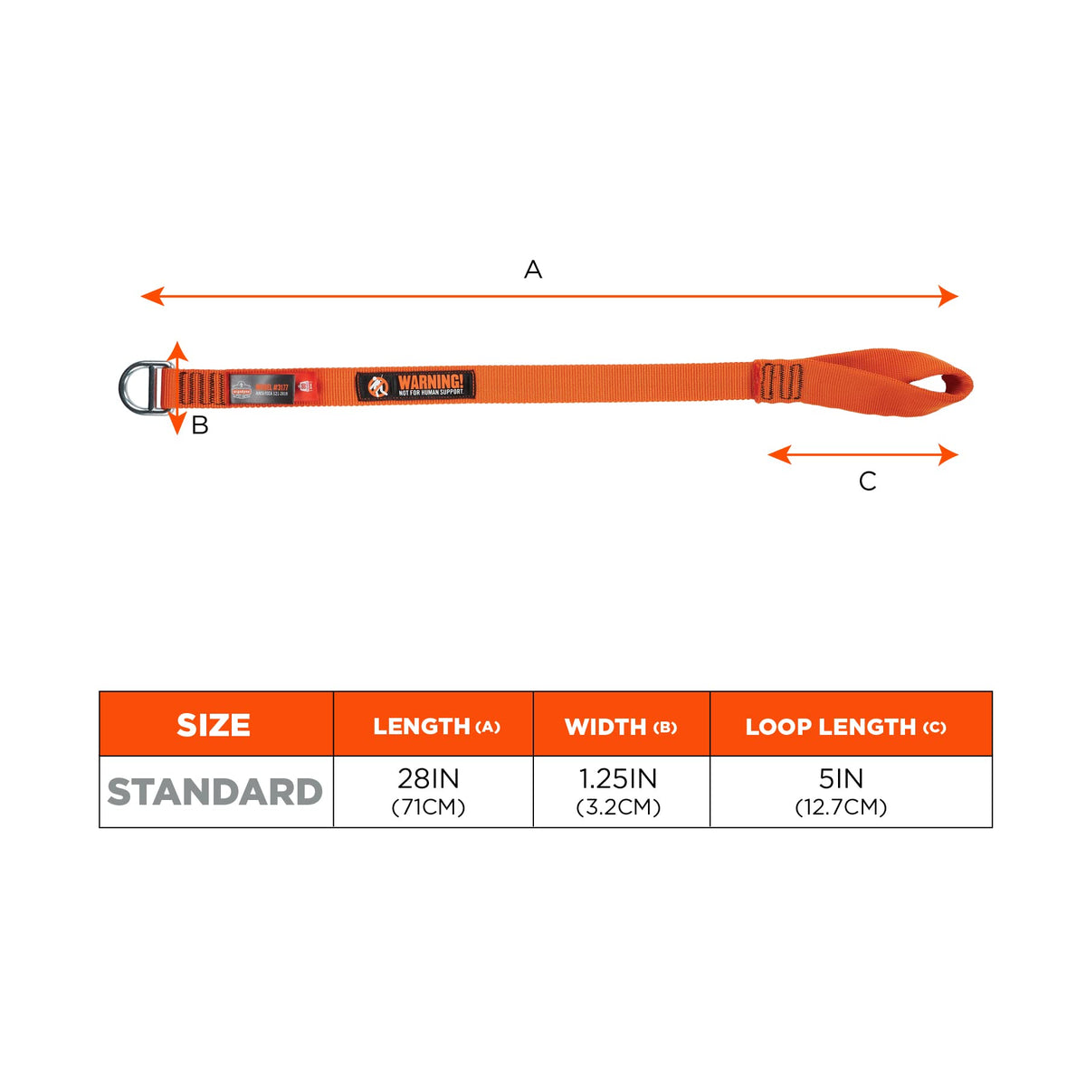 Ergodyne Squids 3177 Tool Tethering Cross Arm Anchor Strap, 60lbs