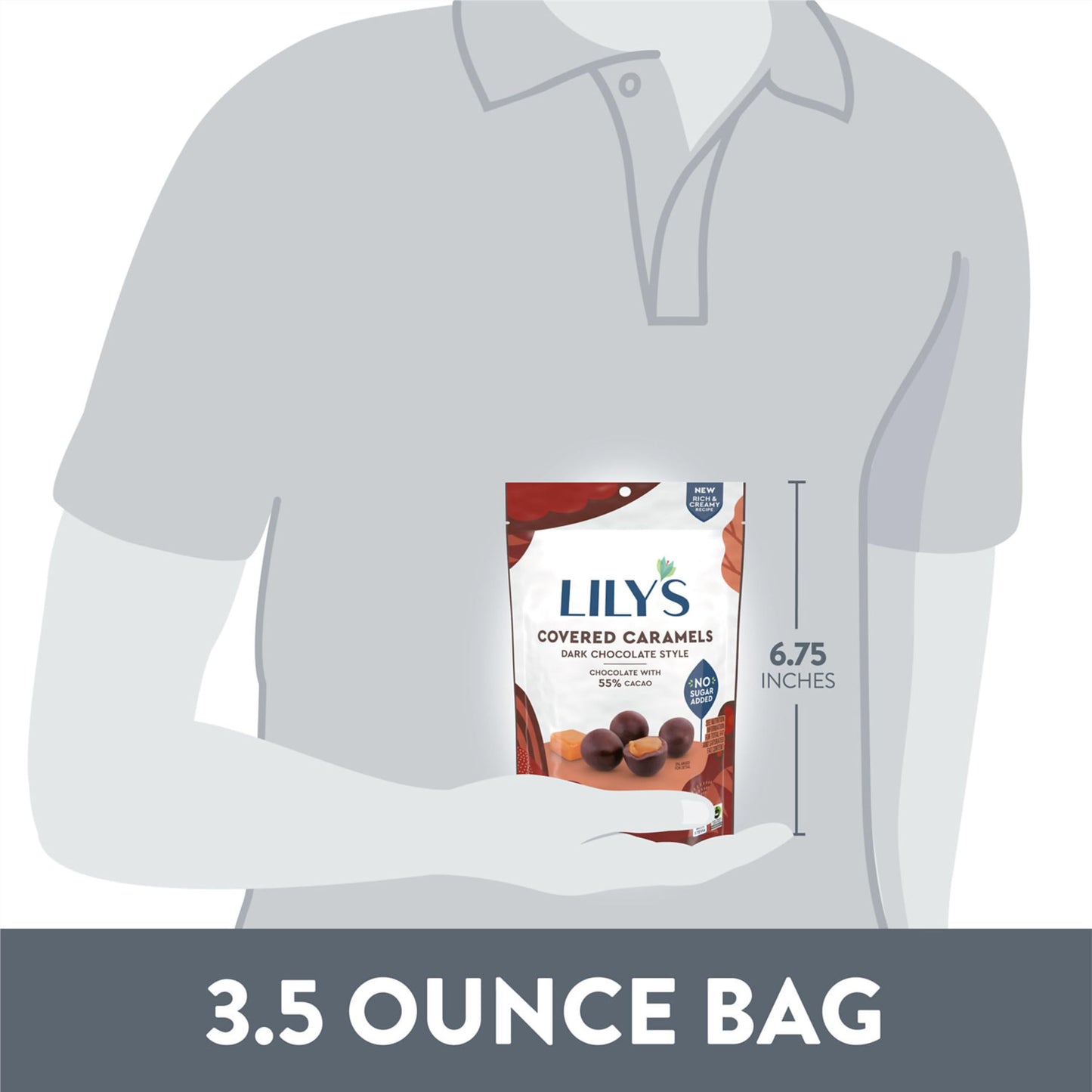 LILY'S Dark Chocolate Style No Sugar Added, Covered Caramels Bag, 3.5 oz