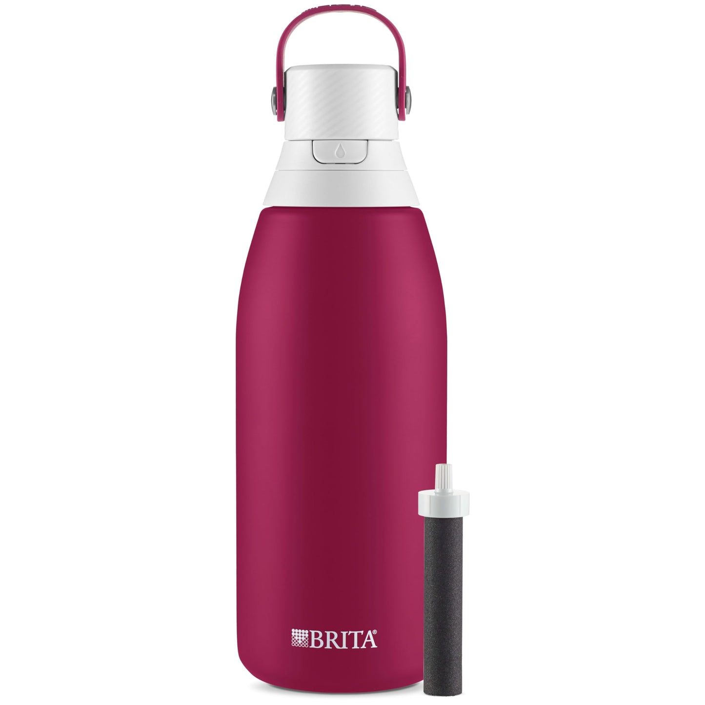 Brita Insulated Filtered Water Bottle with Straw, Reusable, Stainless Steel Metal, Ruby, 32 Ounce