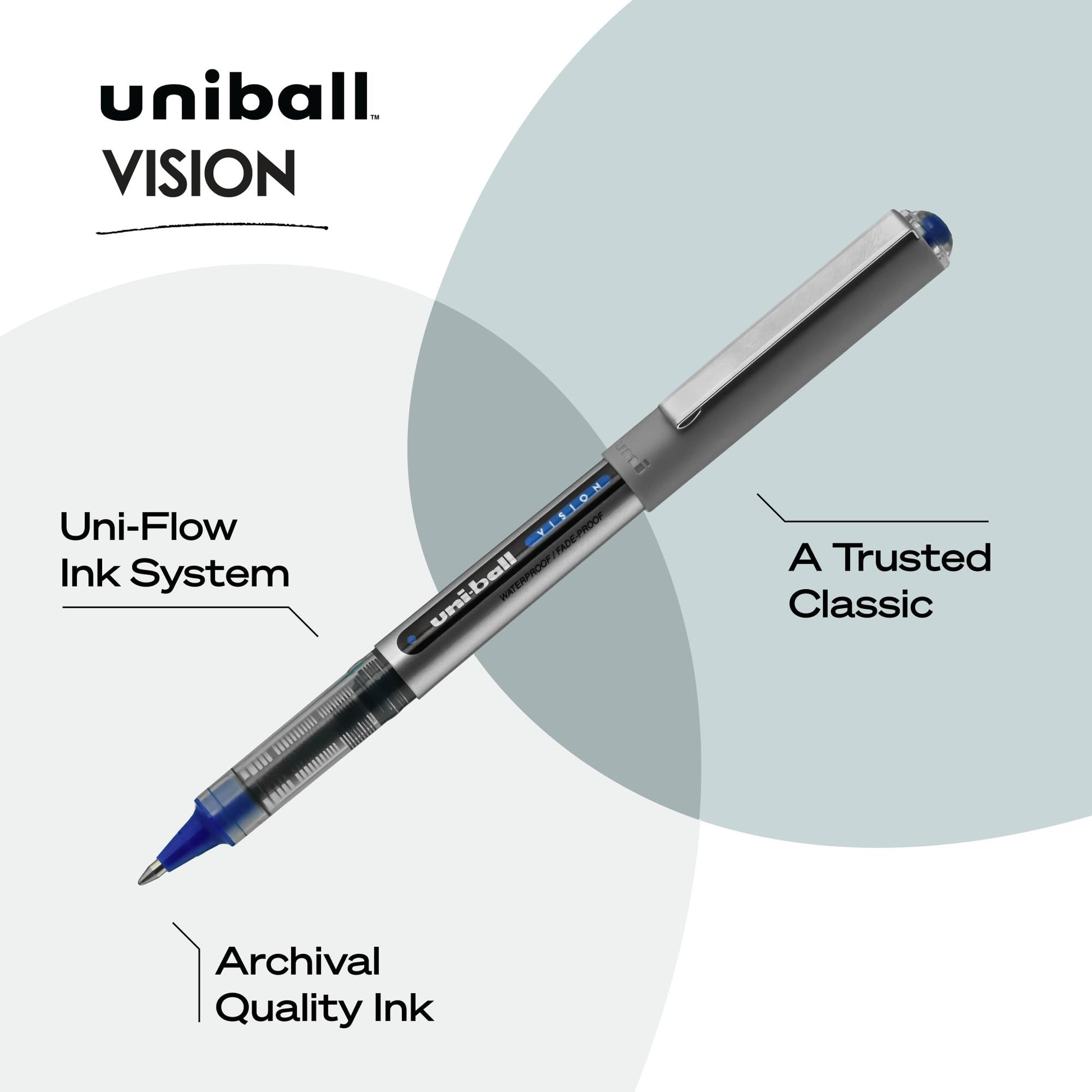 uniball™ Vision Rollerball Pens, Fine Point (0.7mm), Assorted Colors, 8 Pack