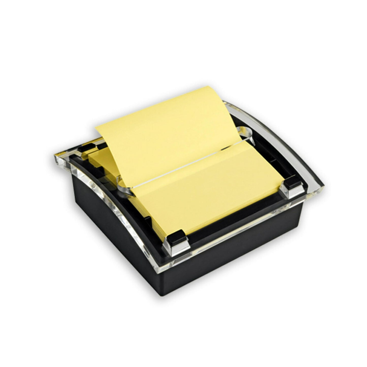 Post-it Note Dispenser, Sticky Note Holder, Black Base, Clear Top, Includes 50 Sheets of 3 in x 3 in Canary Yellow Pop-Up Notes, Classroom or Office Supplies