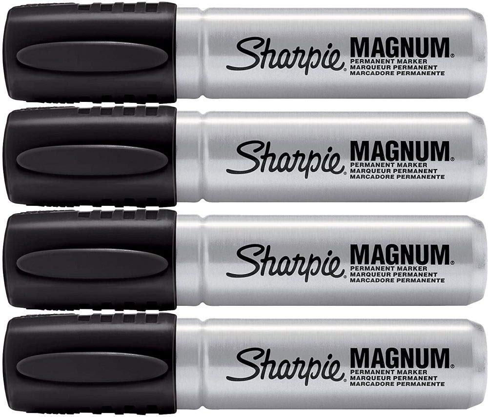 Sharpie 44001 Oversized Chisel Tip Extra Wide Magnum Permanent Marker (4 Pack), Black, Sturdy Extra-wide Felt Chisel Tip, Quick-drying Ink is Fade-and Water-Resistant