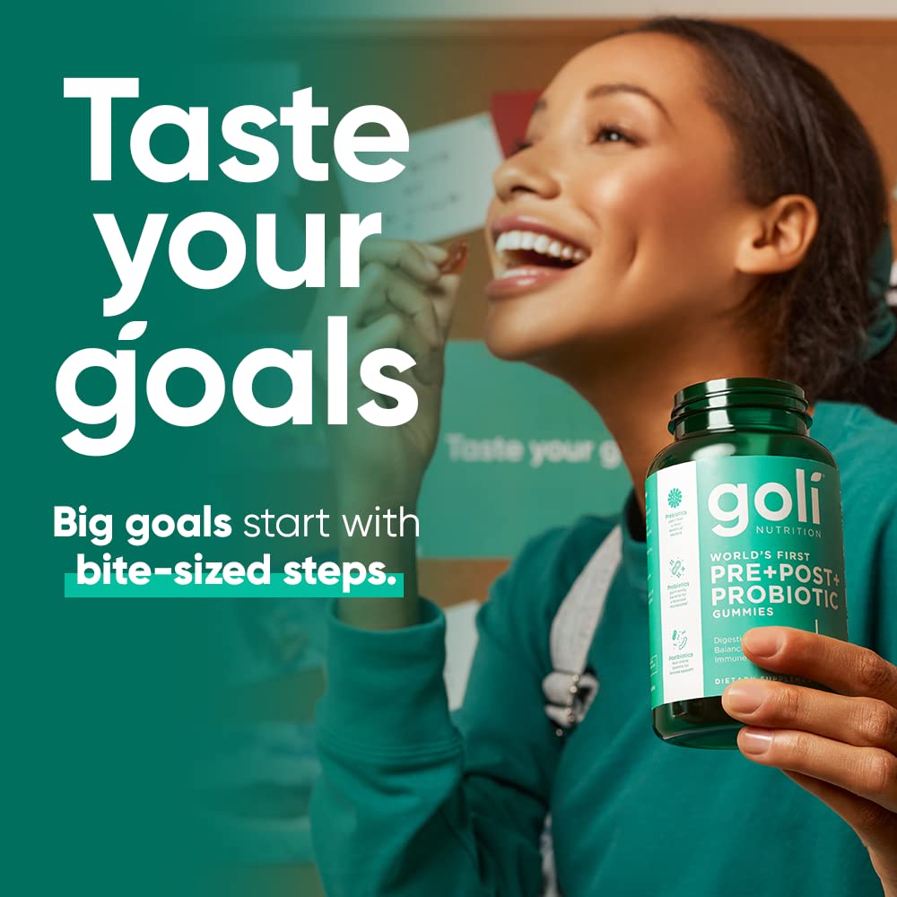 Goli Nutritional Supplement, Pre+Post+Probiotics Gummy - 60 Count - World's First 3-in-1 Gluten-Free, Vegan, Non-GMO, and Gelatin-Free.