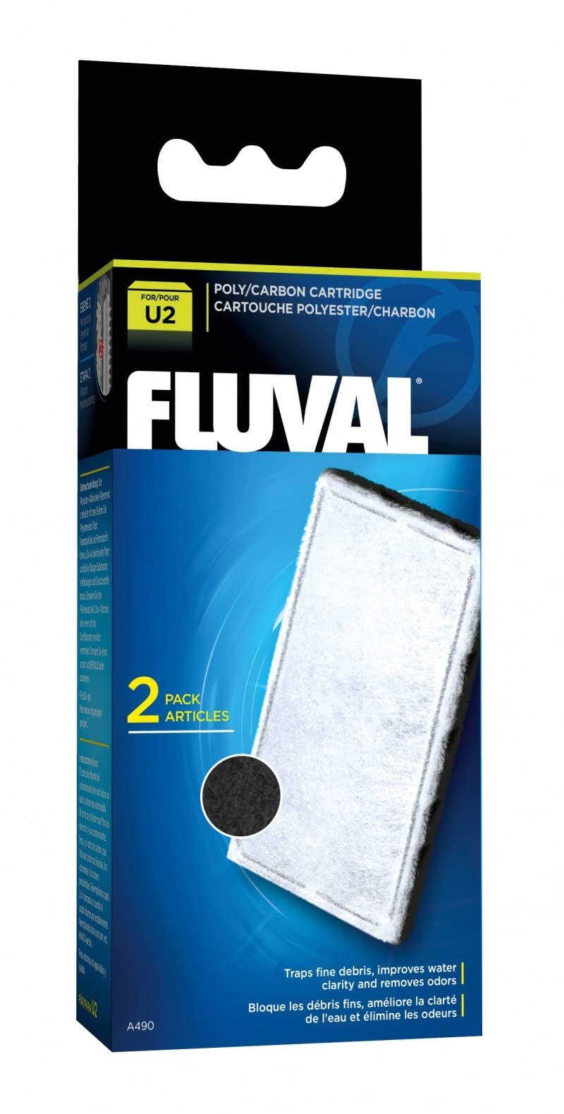 Fluval U2 Poly-Carb Cartridge, Replacement Underwater Aquarium Filter Media, 2-Pack, A490
