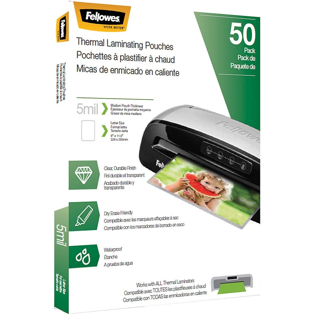 Fellowes Thermal Laminating Pouches - Letter, 5Mil, 50 Pack