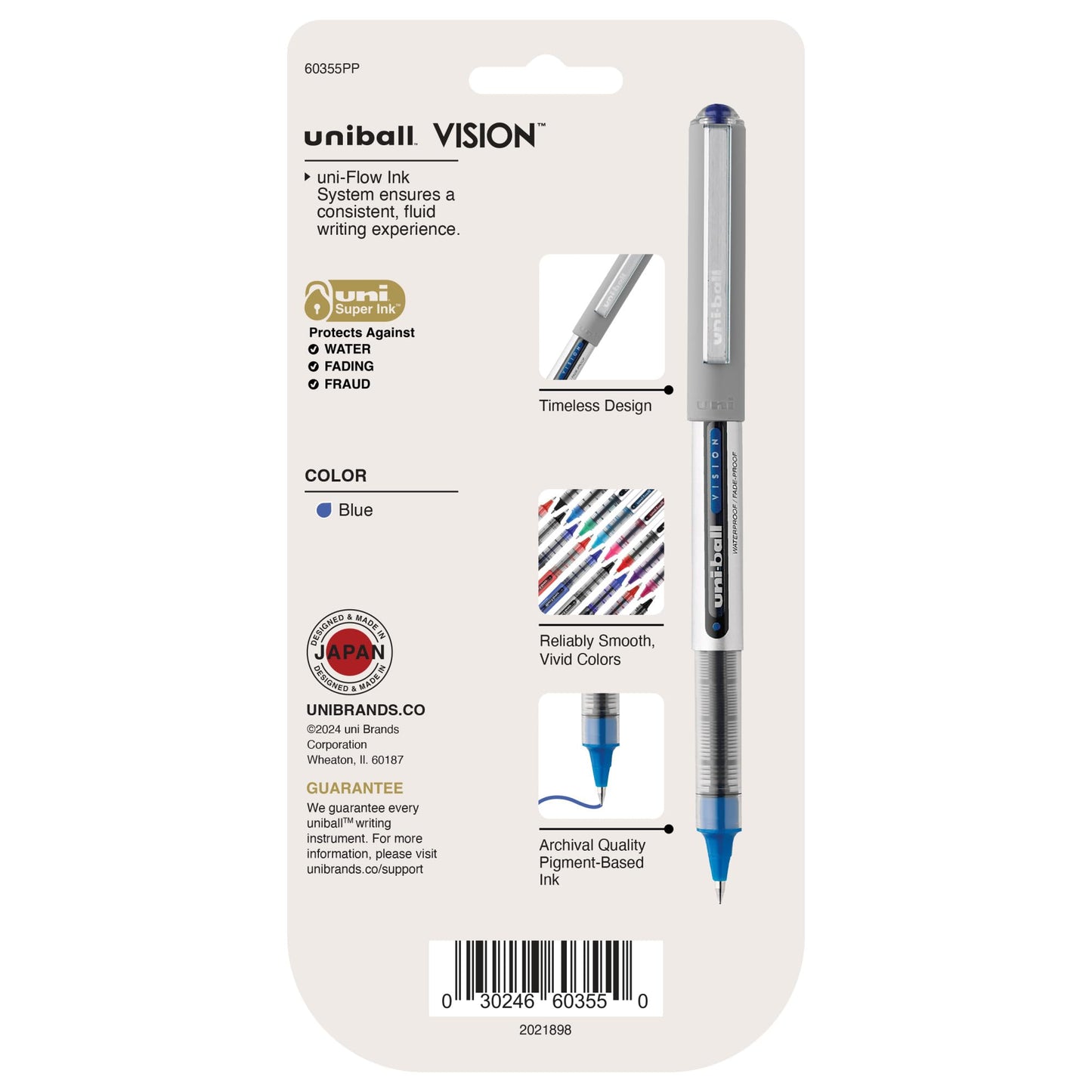 uniball Vision Rollerball Pens, Fine Point (0.7mm), Blue, 5 Pack