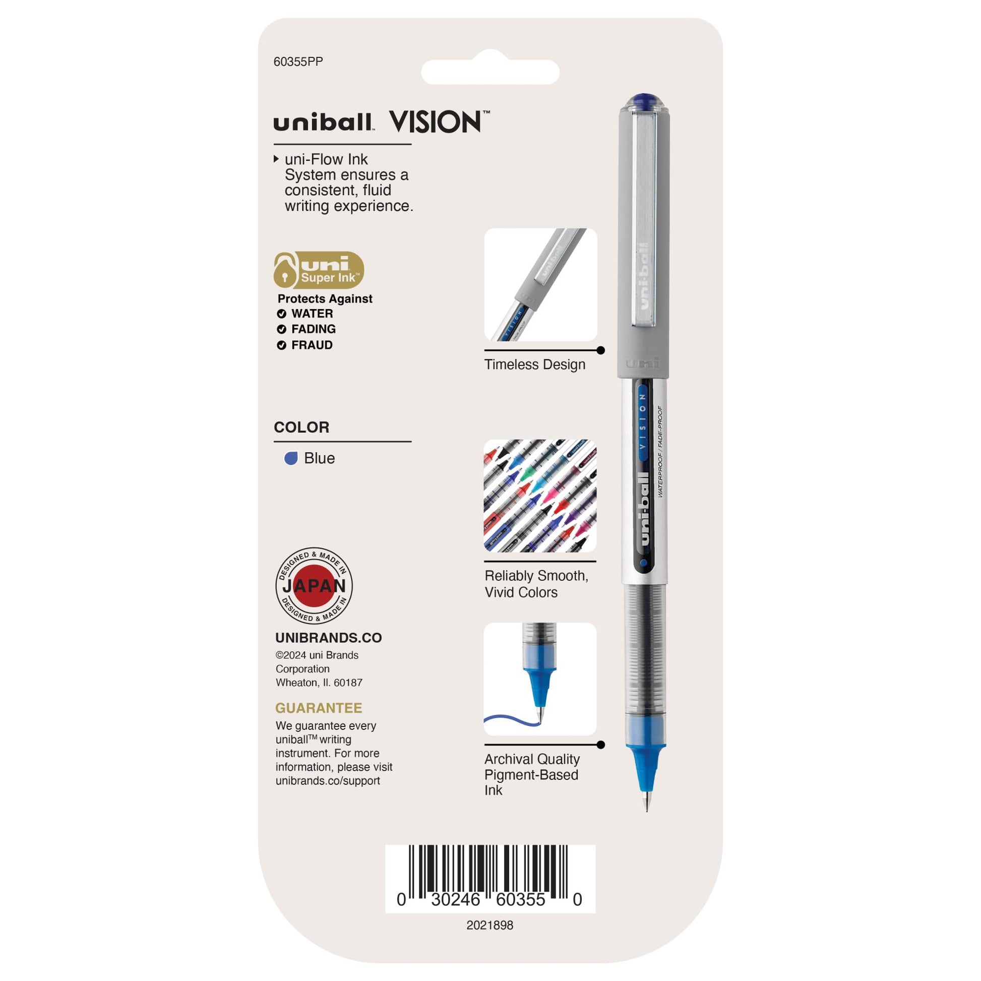 uniball Vision Rollerball Pens, Fine Point (0.7mm), Blue, 5 Pack