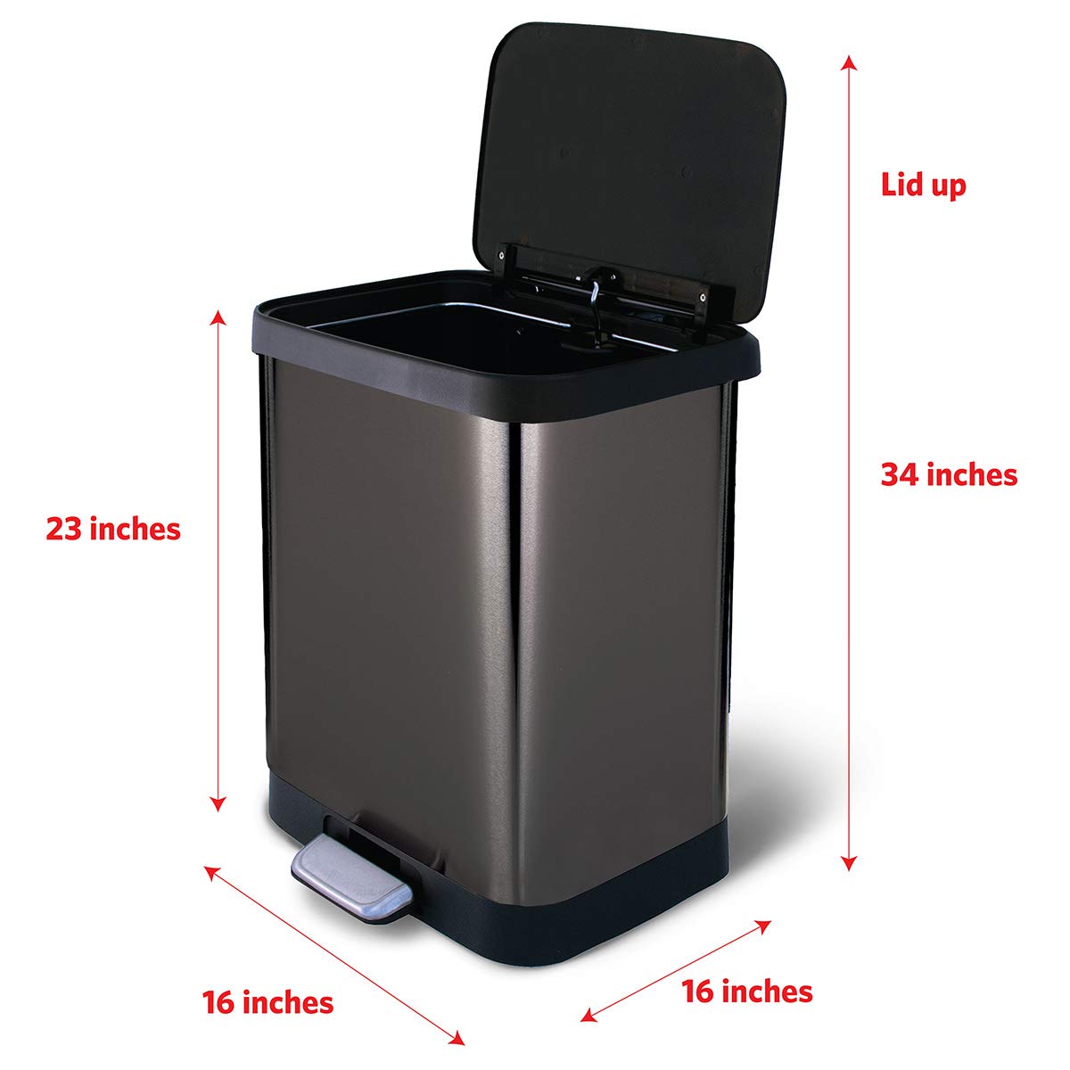Glad Stainless Steel Step Trash Can with Clorox Odor Protection | Large Metal Kitchen Garbage Bin with Soft Close Lid, Foot Pedal and Waste Bag Roll Holder, 13 Gallon, Pewter