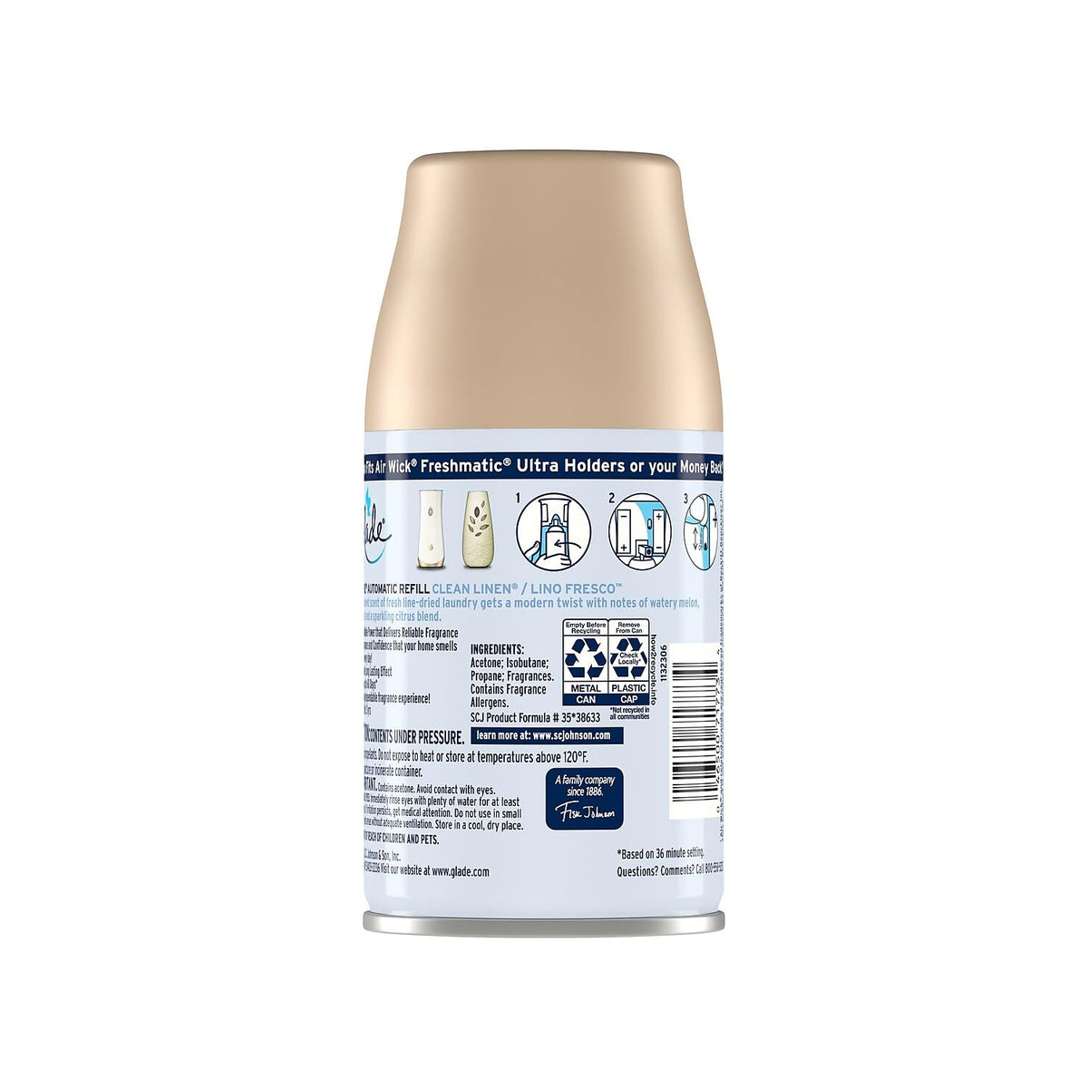 Glade Clean Lenin Automatic Spray Air Freshener Refill, 6.2 Oz (Pack of 4)
