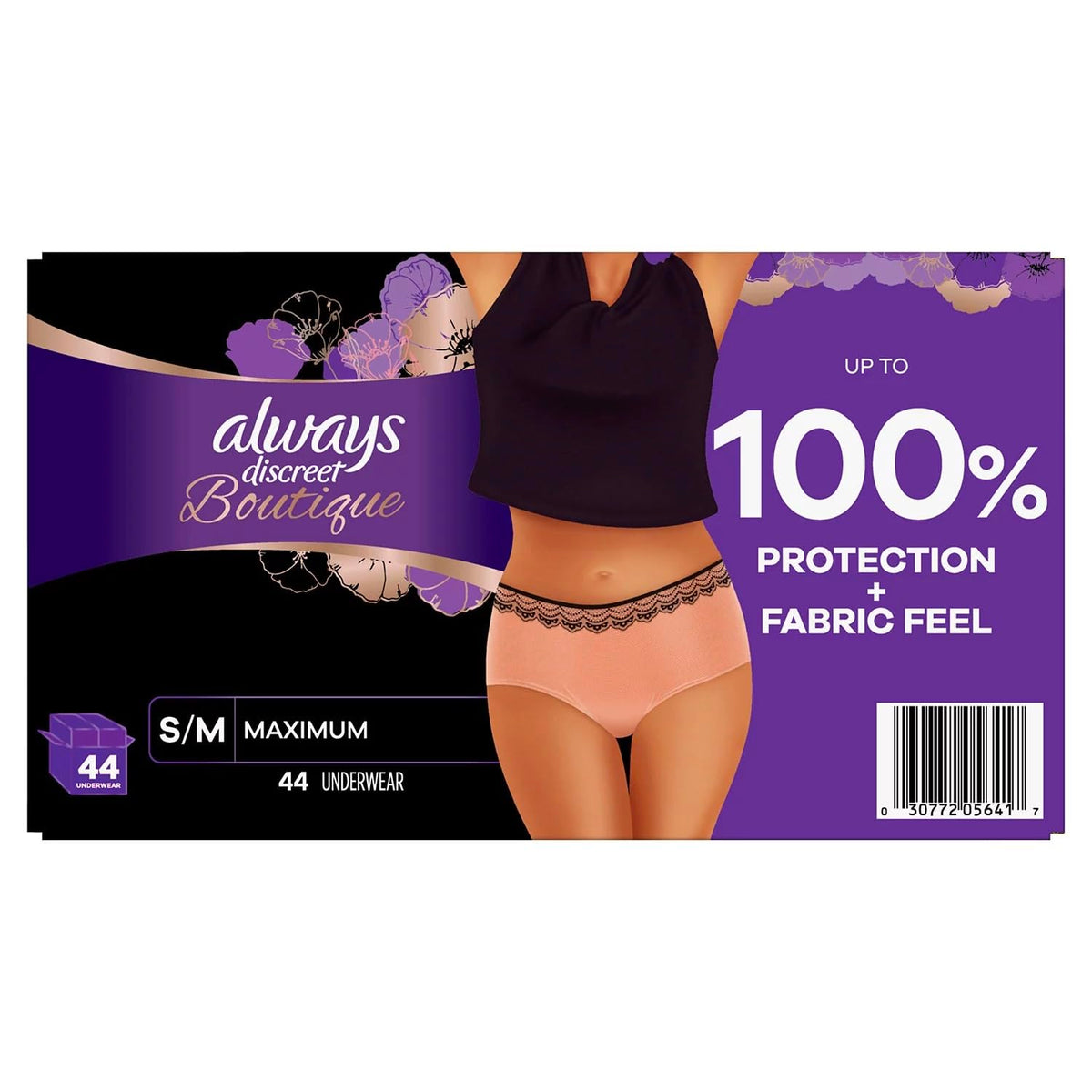 Always Discreet Boutique Incontinence Underwear, Maximum Absorbency, S/M (44 Ct)