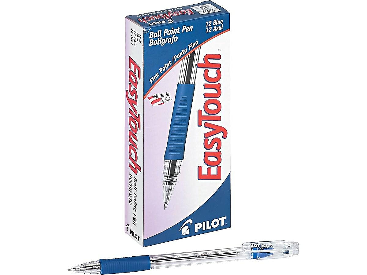 PILOT EasyTouch Ballpoint Stick Pens, Fine Point, Blue Ink, 12-Pack (32002)