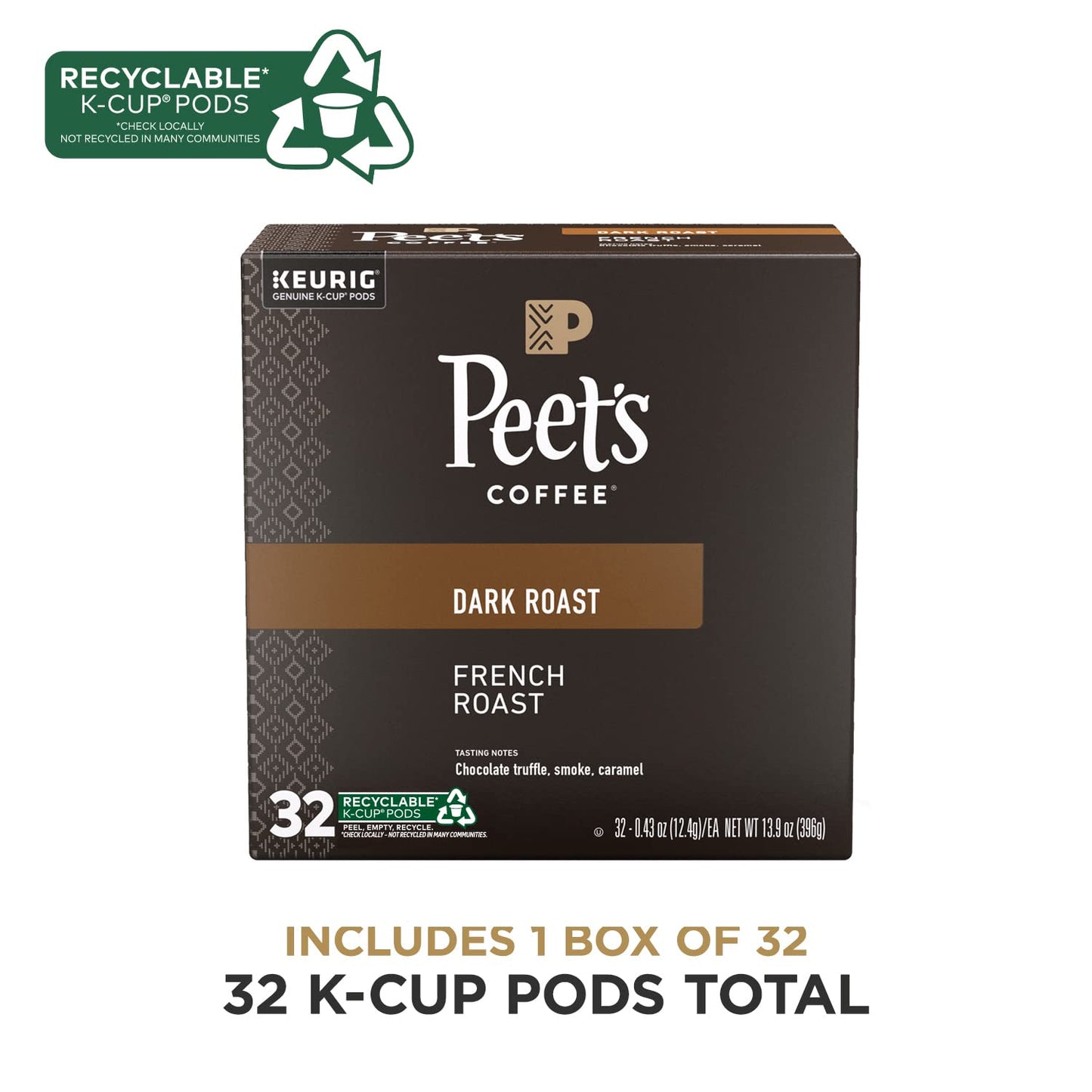 Peet's Coffee K-Cup Coffee Pods for Keurig Brewers, Dark Roast Pods French Roast, 32 Count