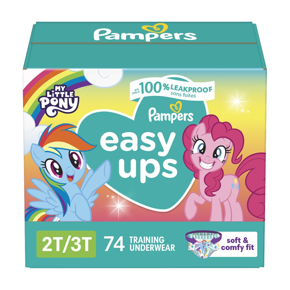 Pampers Easy Ups Girls & Boys Potty Training Pants - Size 2T-3T, 74 Count, My Little Pony Training Underwear (Packaging May Vary)