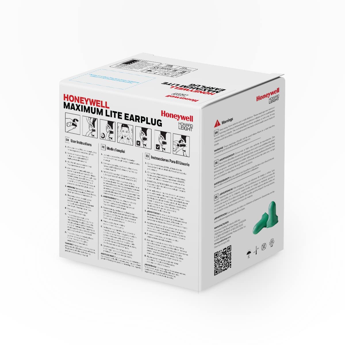 Howard Leight by Honeywell Maximum Lite Low Pressure Corded Disposable Foam Earplugs, Box of 100 Pairs (LPF-30) ,Green