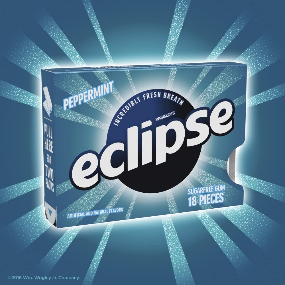 ECLIPSE Peppermint Sugar-Free Chewing Gum - 8 Packs, 18-Count Each Gum Packs