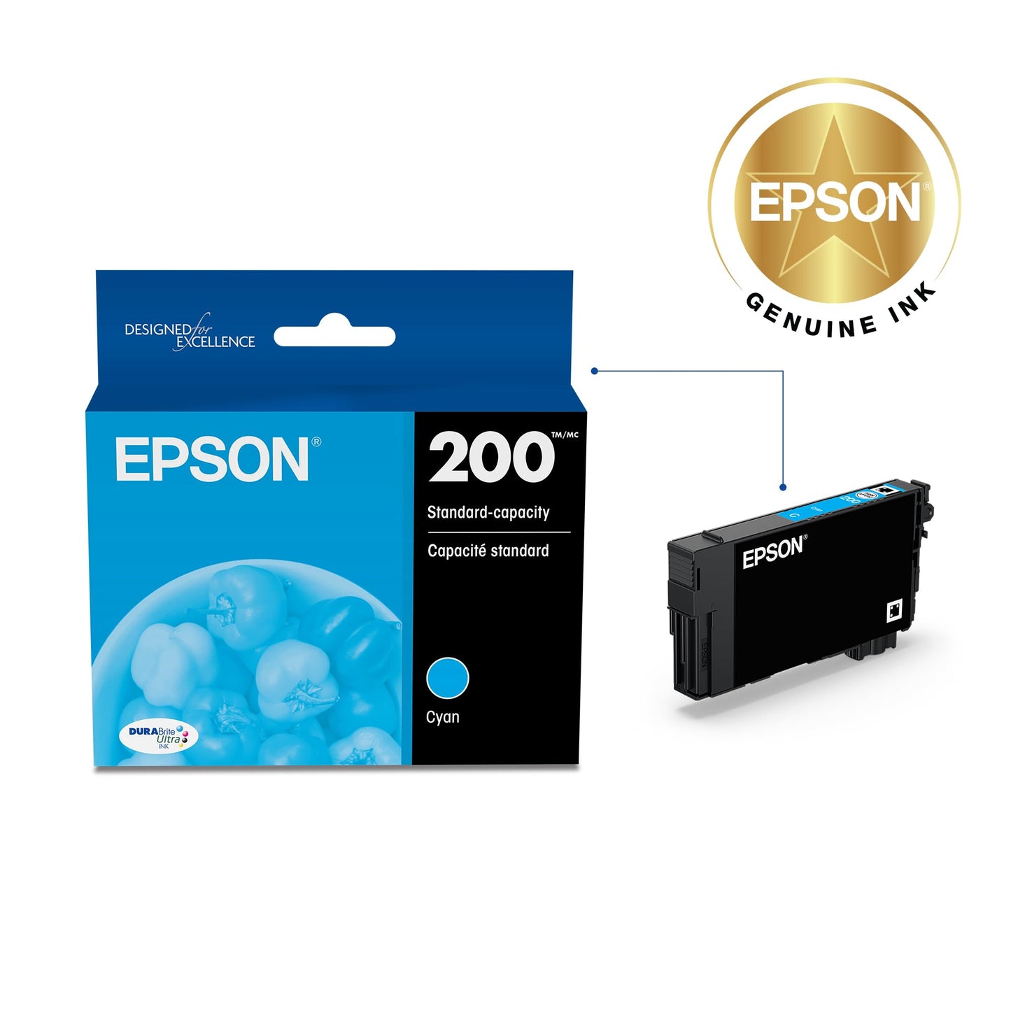 EPSON 200 DURABrite Ultra Ink Standard Capacity Cyan Cartridge (T200220-S) Works with WorkForce WF-2520, WF-2530, WF-2540, Expression XP-200, XP-300, XP-310, XP-400, XP-410