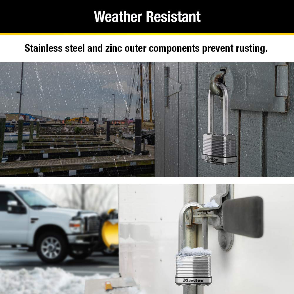 Master Lock M5XQLJ Magnum Heavy Duty Outdoor Padlock with Key, 4 Pack Keyed-Alike, Silver