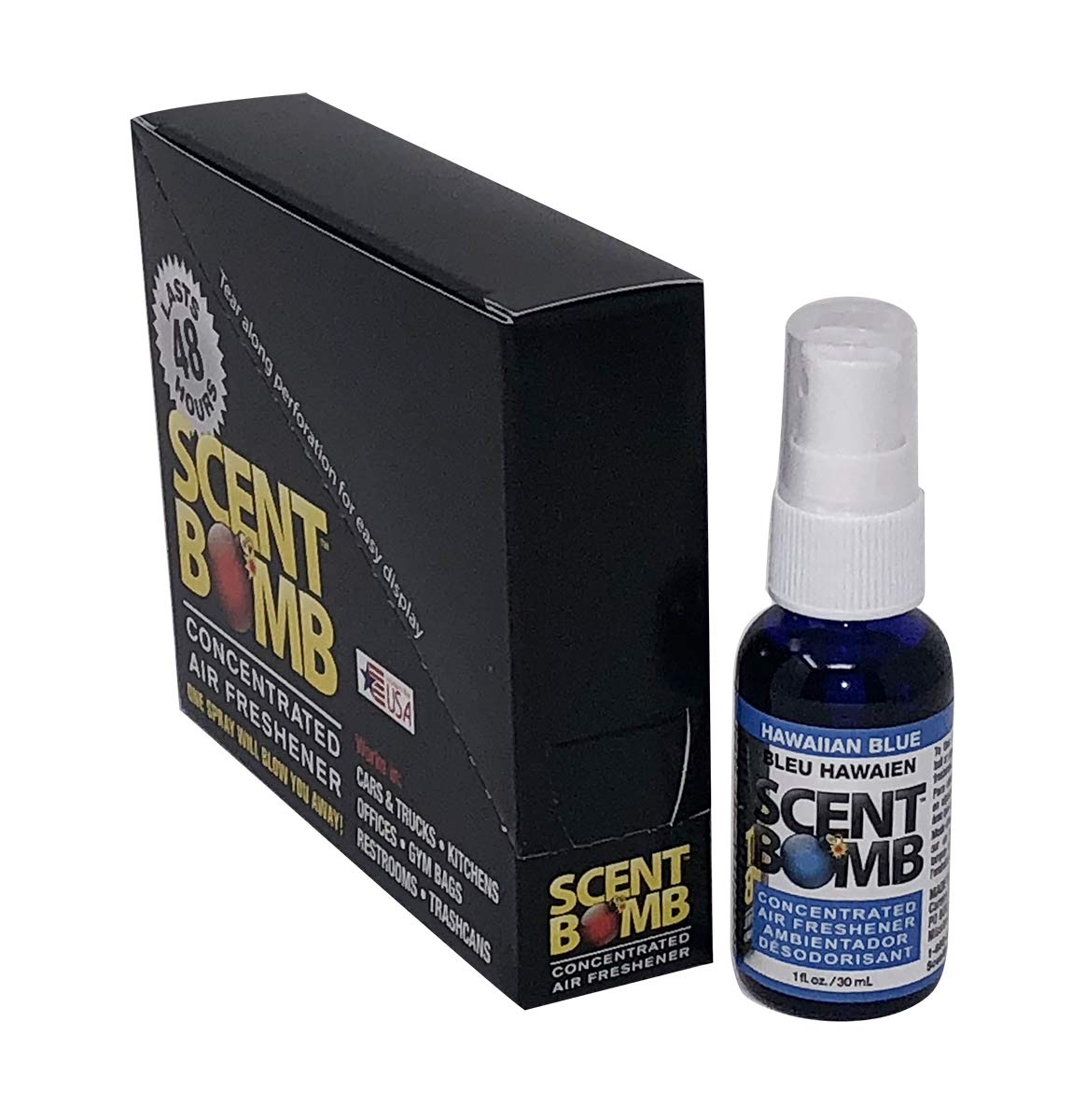 Scent Bomb Air Freshener Spray, Long-Lasting Odor Eliminator - Effective Deodorizer for Home & Car, Fresh Room Spray for Kitchen, Bathroom & Smell Neutralizer - 1 oz Pack of 4, Hawaiian Blue Scent