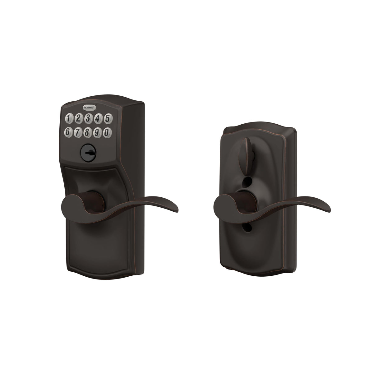 SCHLAGE FE595 CAM 716 ACC Camelot Keypad Entry with Flex-Lock and Accent Levers, Aged Bronze