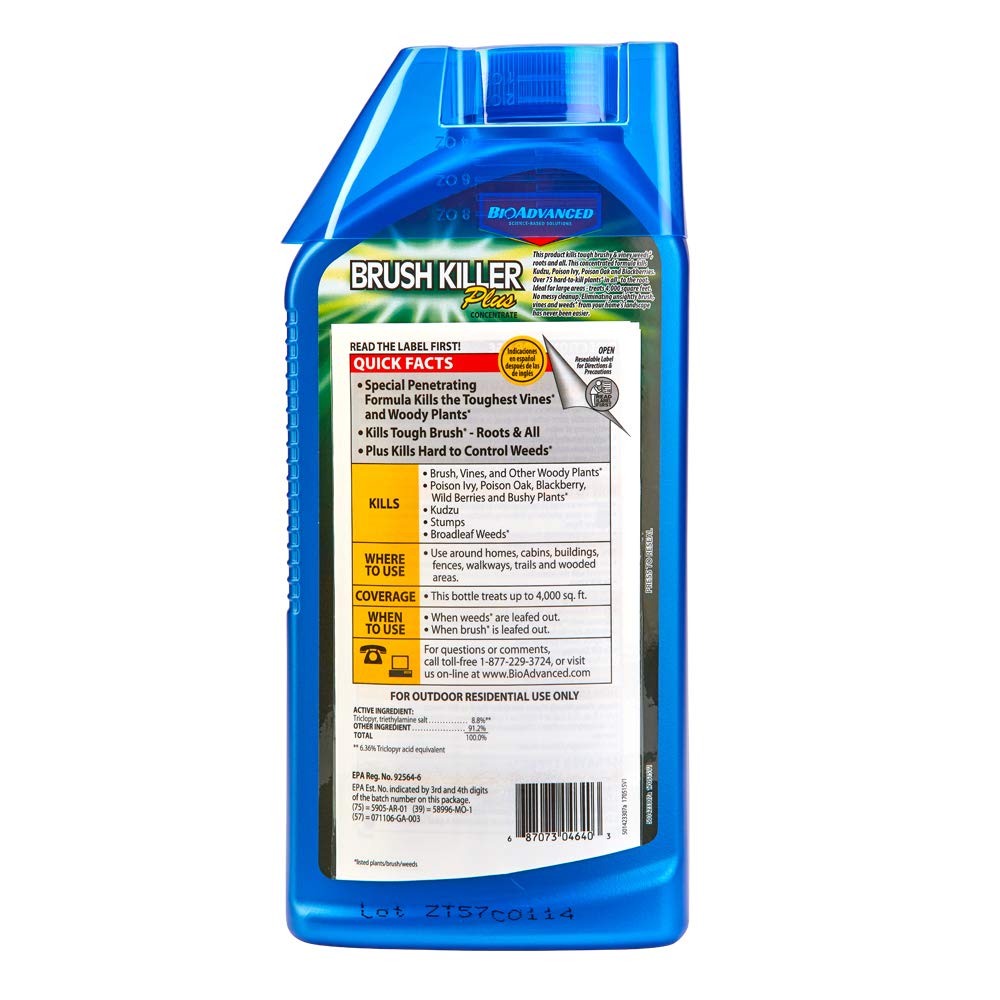 BioAdvanced Brush Killer Plus, Concentrate Weed Killer, 32 oz – Kills Tough Brush Roots & Poison Ivy