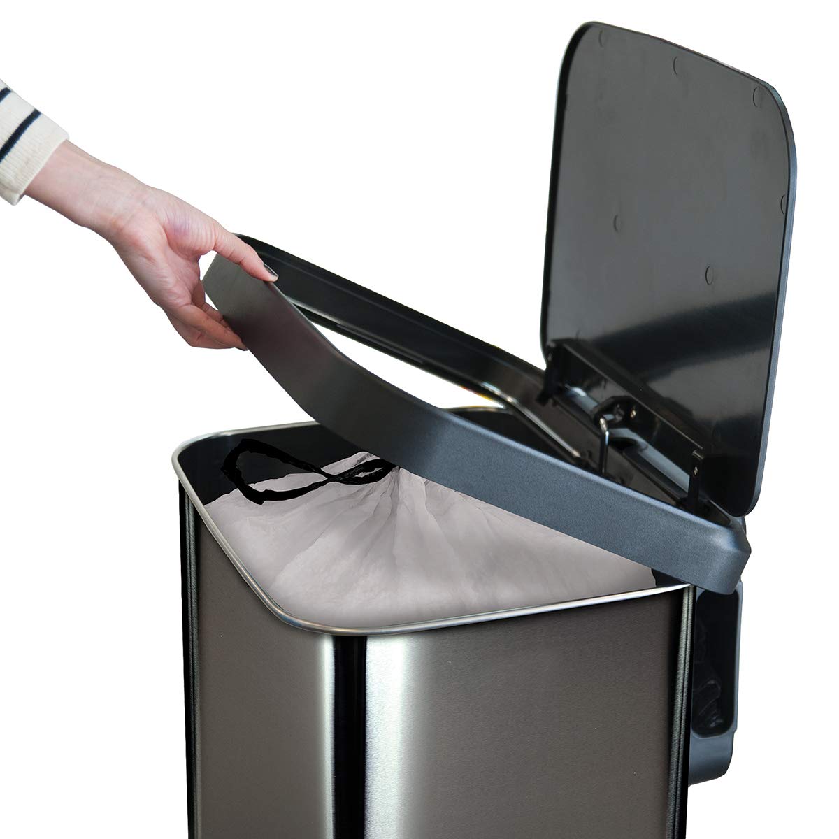 Glad Stainless Steel Step Trash Can with Clorox Odor Protection | Large Metal Kitchen Garbage Bin with Soft Close Lid, Foot Pedal and Waste Bag Roll Holder, 13 Gallon, Pewter