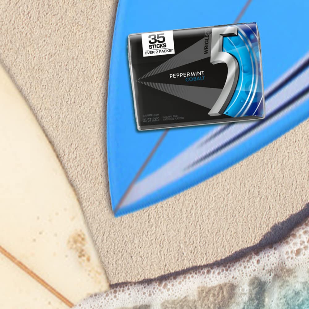 5 GUM - Peppermint Gum Sugar-Free, 35-Stick Pack, 6 Packs, Peppermint Cobalt