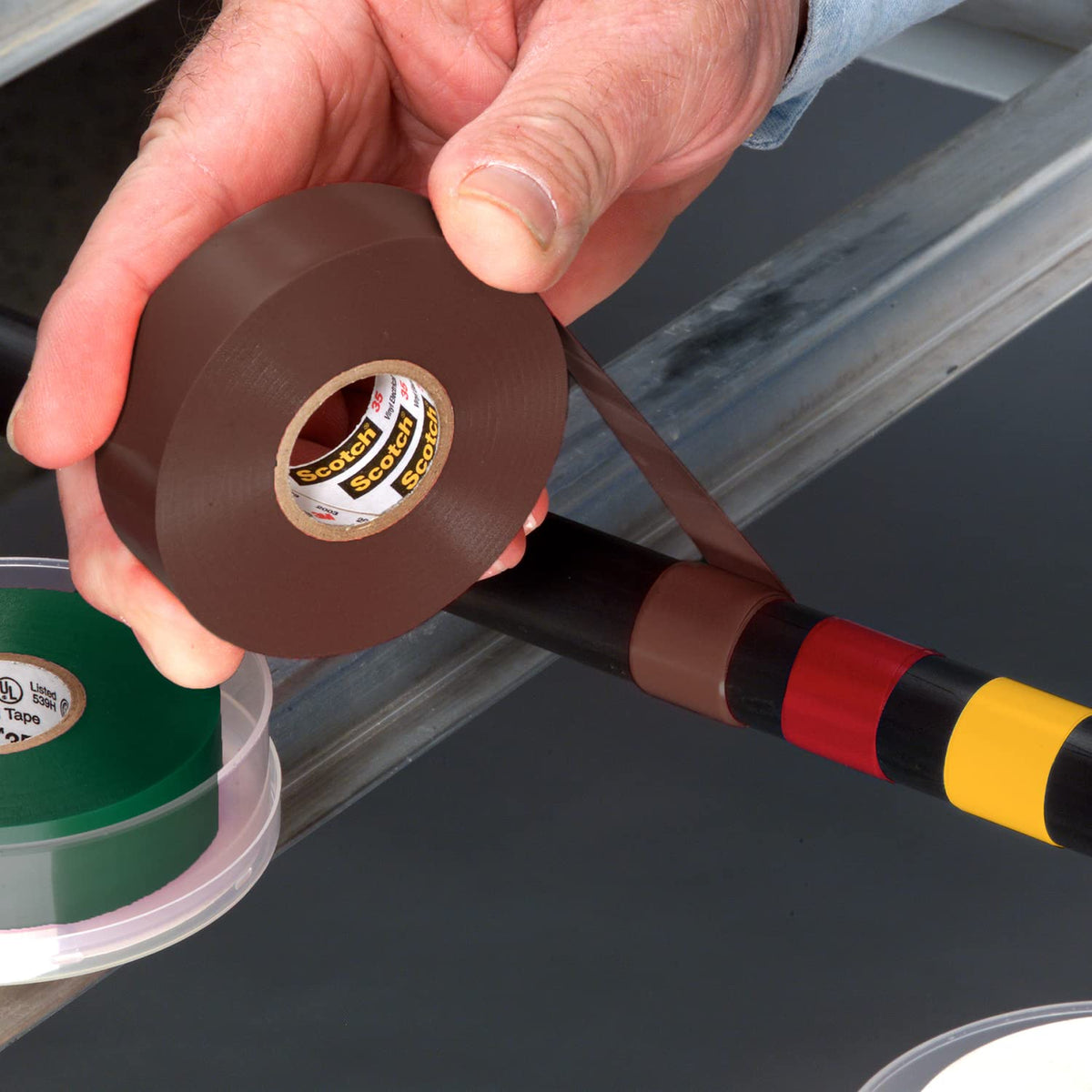 3M Scotch Vinyl Color Coding Electrical Tape 35, 3/4 in x 66 ft, Premium Grade, Flame Retardant, UV Resistant, Electrical and Mechanical Protection, Brown, 7 mil, 1 Roll