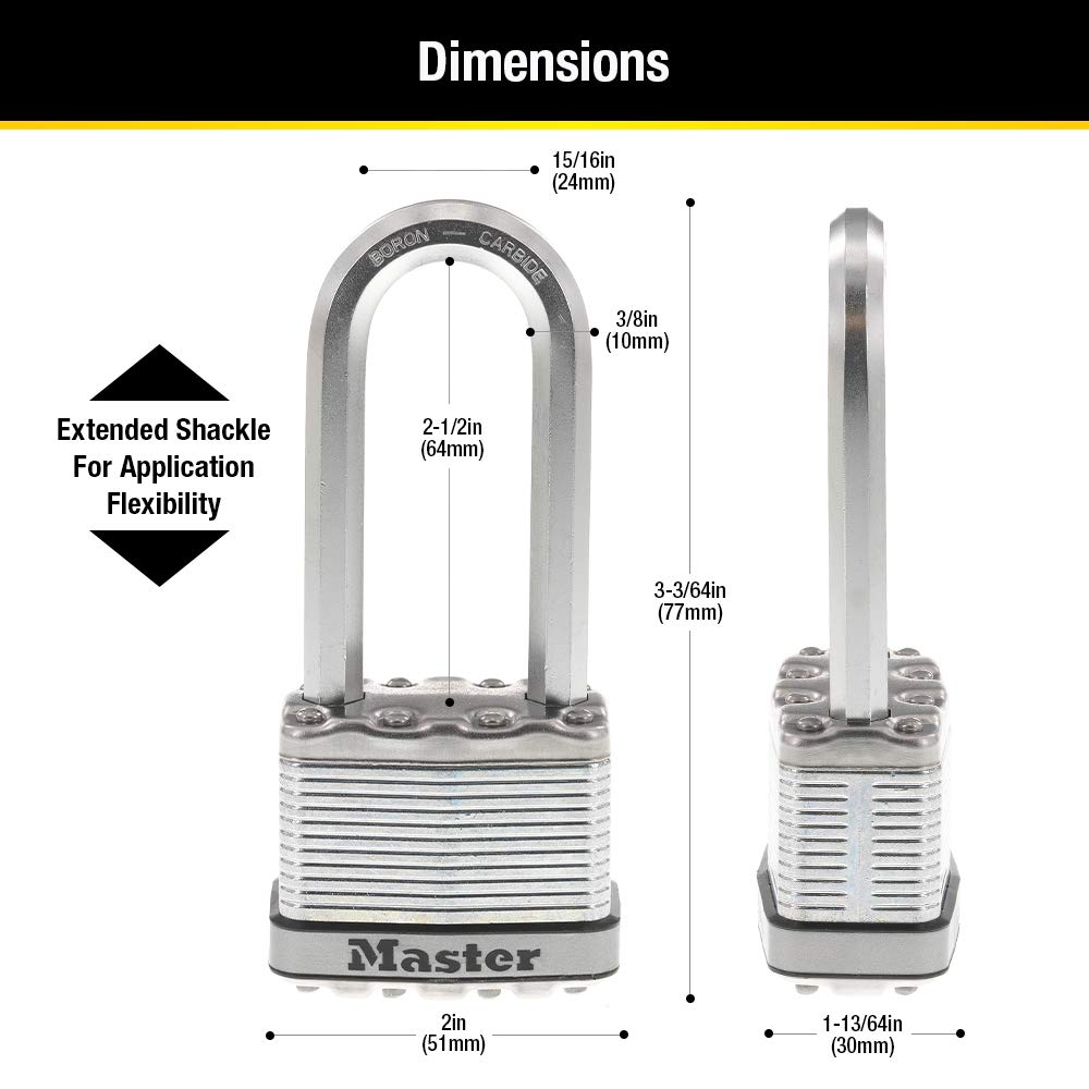 Master Lock M5XQLJ Magnum Heavy Duty Outdoor Padlock with Key, 4 Pack Keyed-Alike, Silver