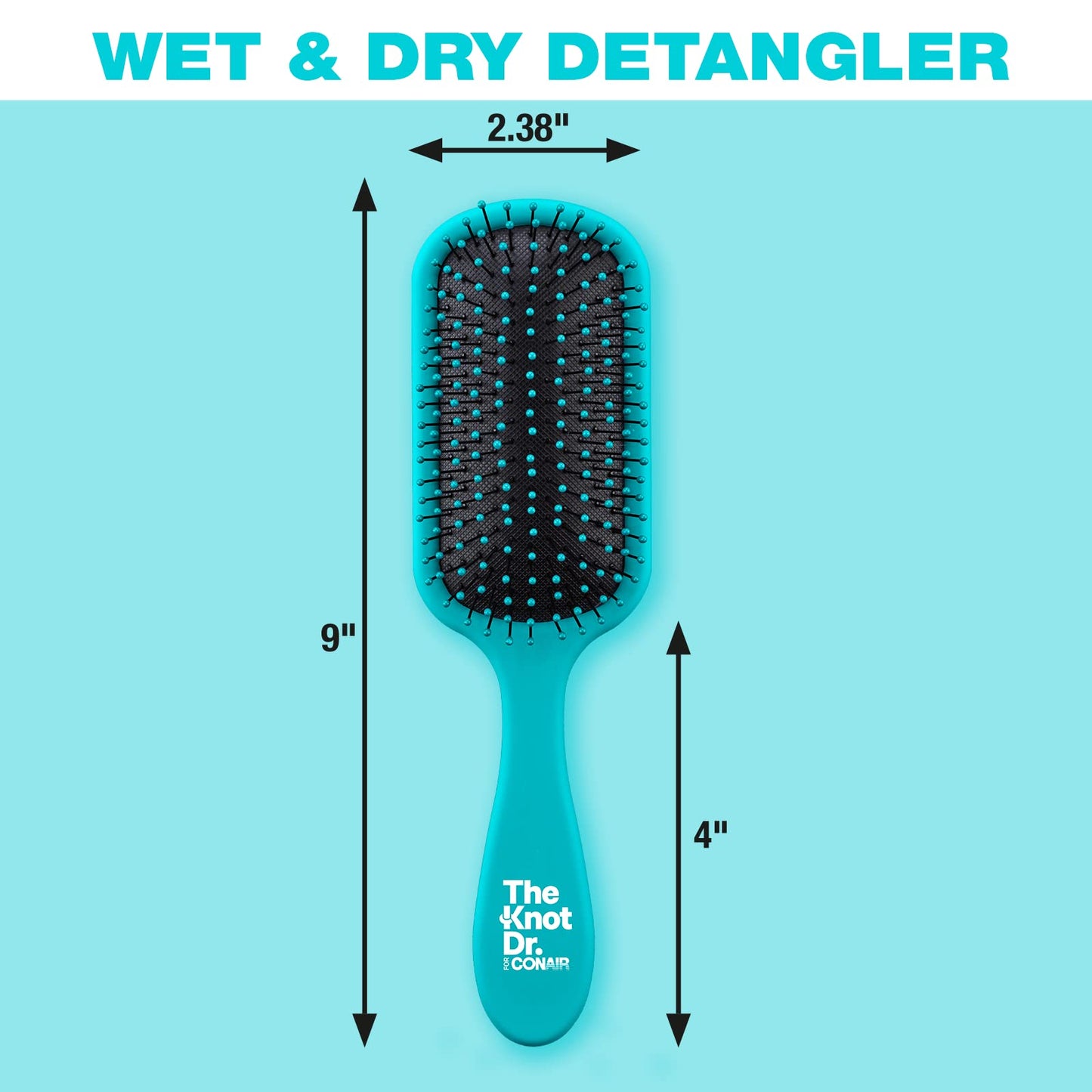 The Knot Dr. hair brush by Conair - Detangling hair brush - Removes Knots and Tangles in wet or dry hair - detangler brush - Blue