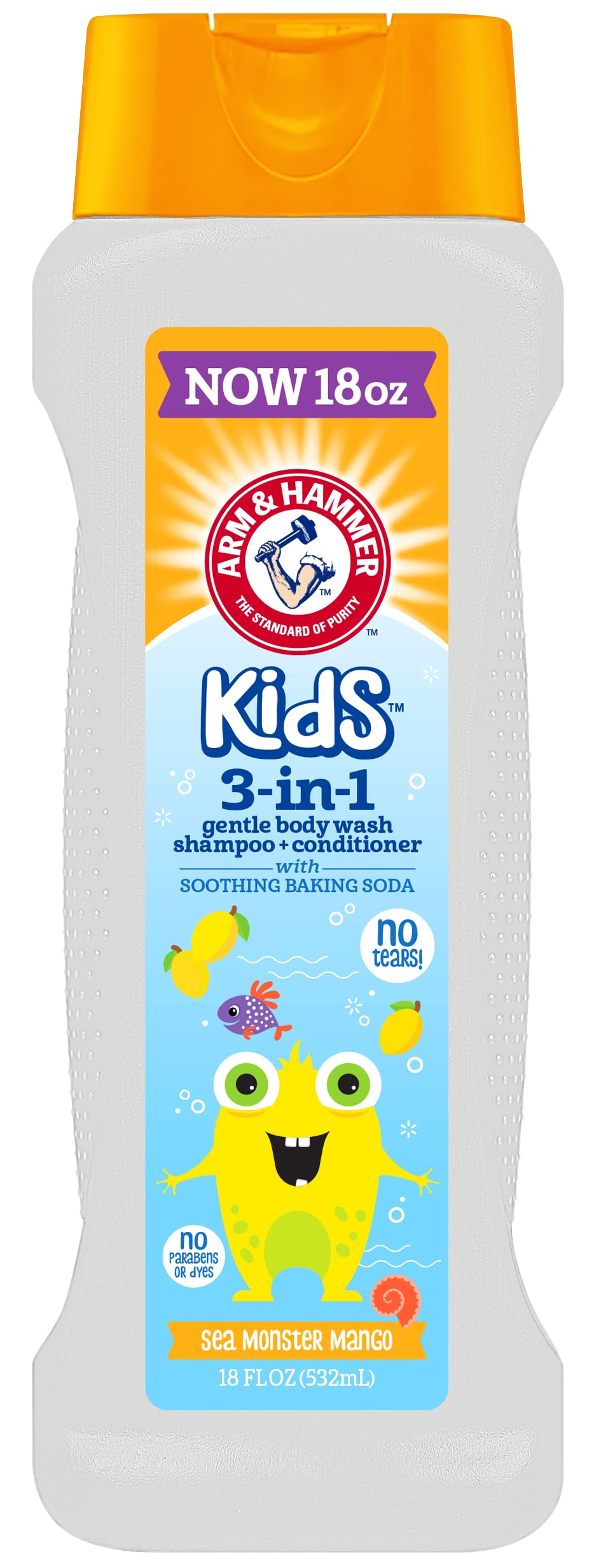 Arm & Hammer, Kids 3-In-1 Gentle Bodywash, Shampoo + Conditioner, Mango - 18 Fl Oz
