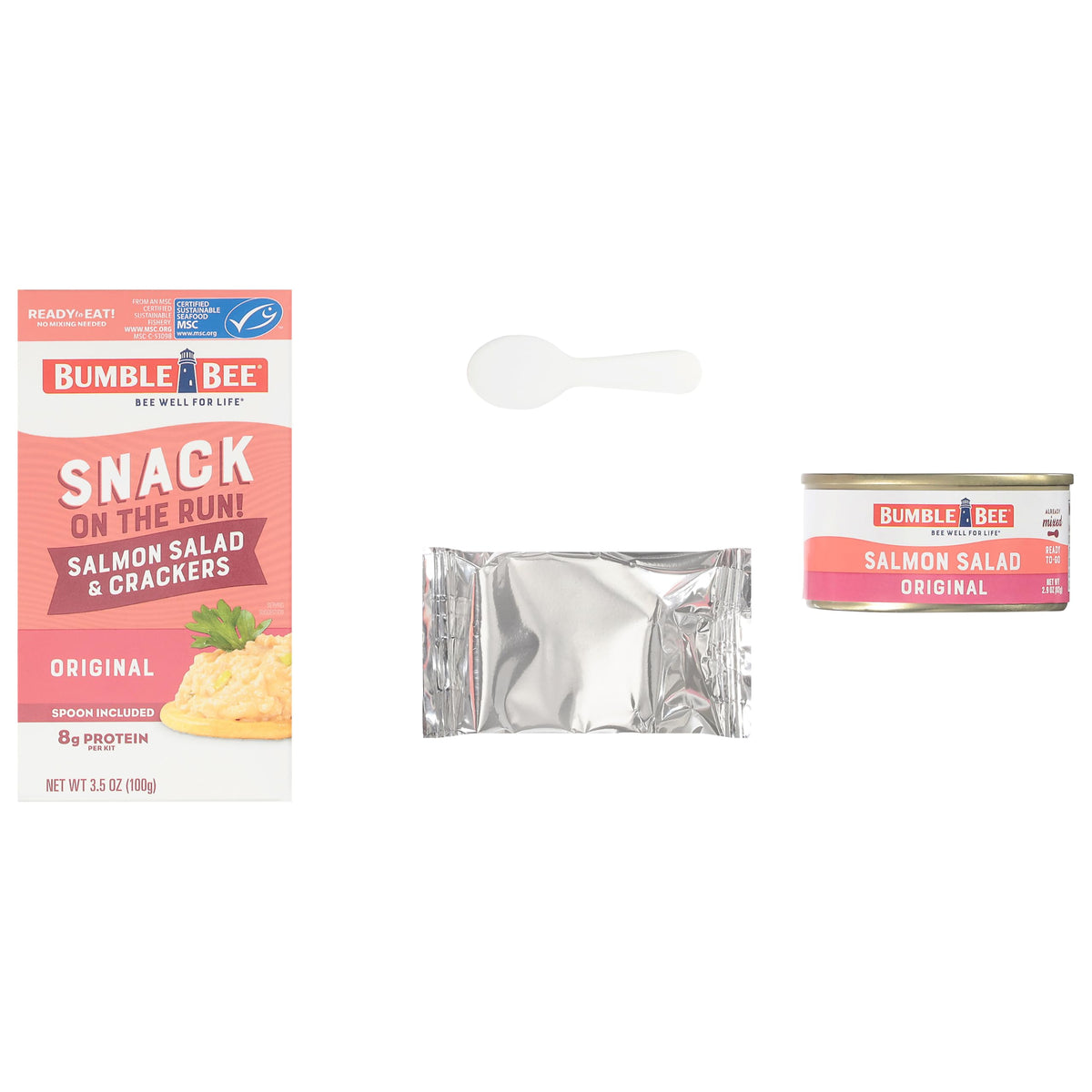 Bumble Bee Snack On The Run Salmon Salad with Crackers Kit (Pack of 12) - Ready to Eat Protein Snack Pack - 8g Protein per Box - Wild Caught MSC Certified Seafood
