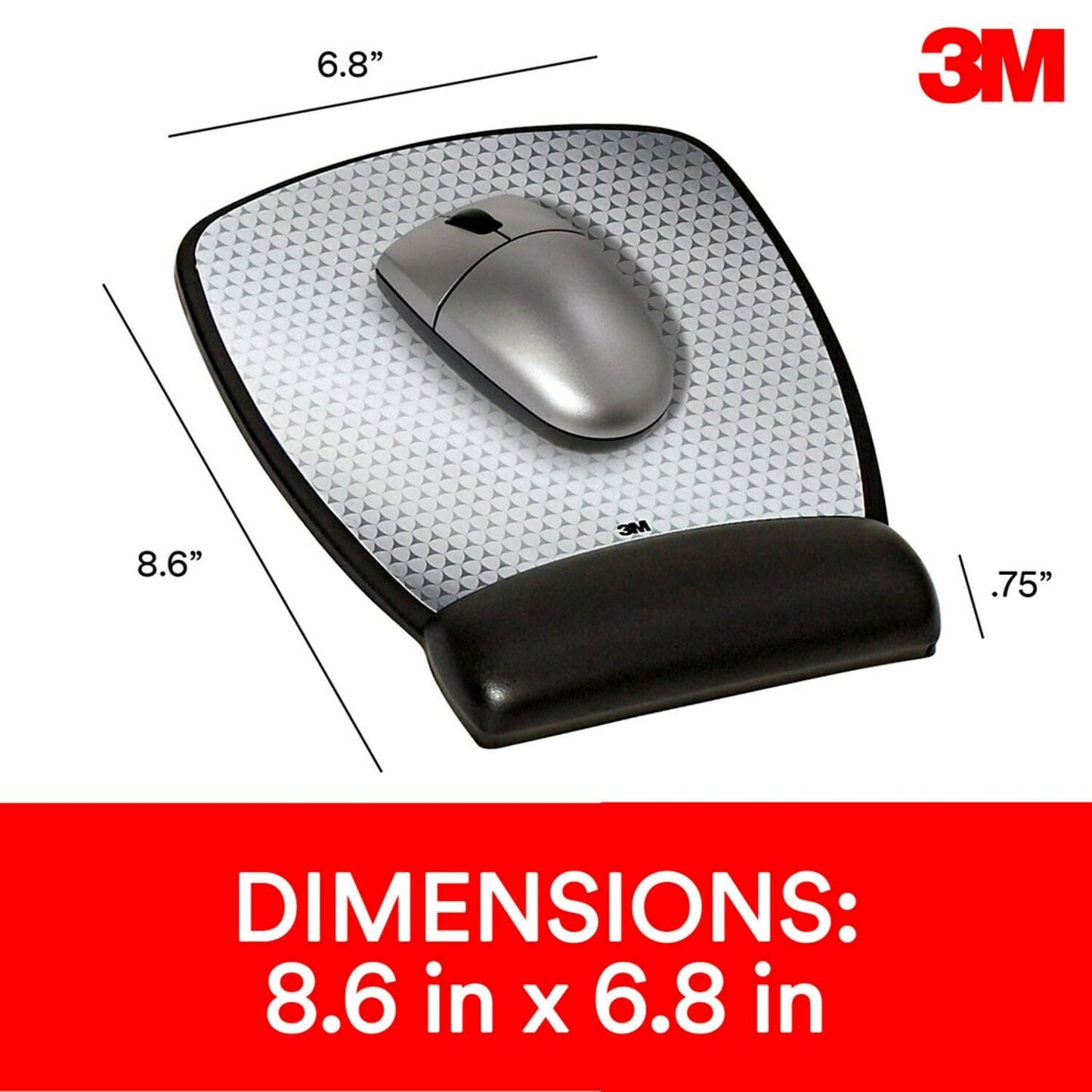 3M Precise Mouse Pad with Gel Wrist Rest, Soothing Gel Comfort with Durable, Easy to Clean Leatherette Cover, Optical Mouse Performance, 8.6" x 6.8", Black (MW309LE)