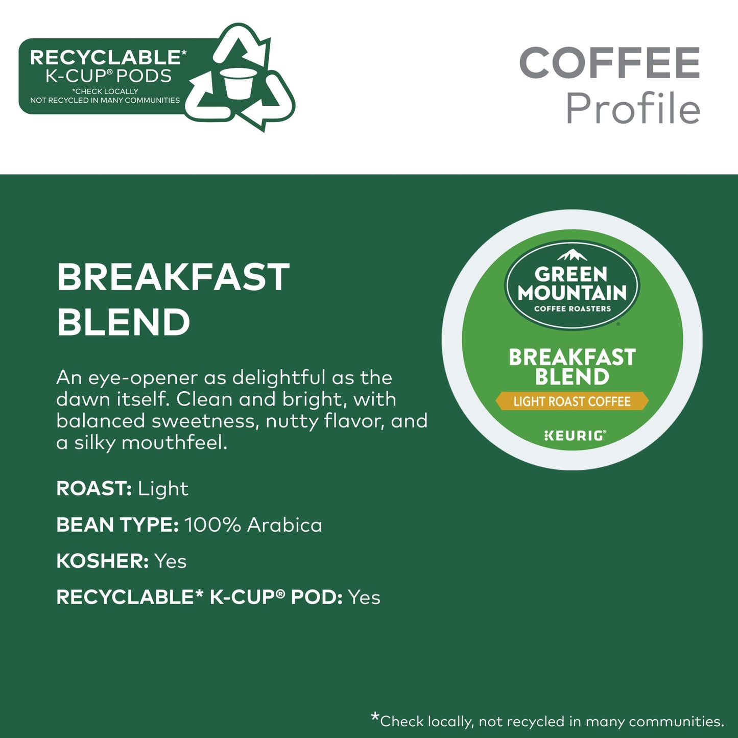 Green Mountain Coffee Roasters Breakfast Blend Keurig Single-Serve K-Cup Pods, Light Roast Coffee, 32 Count