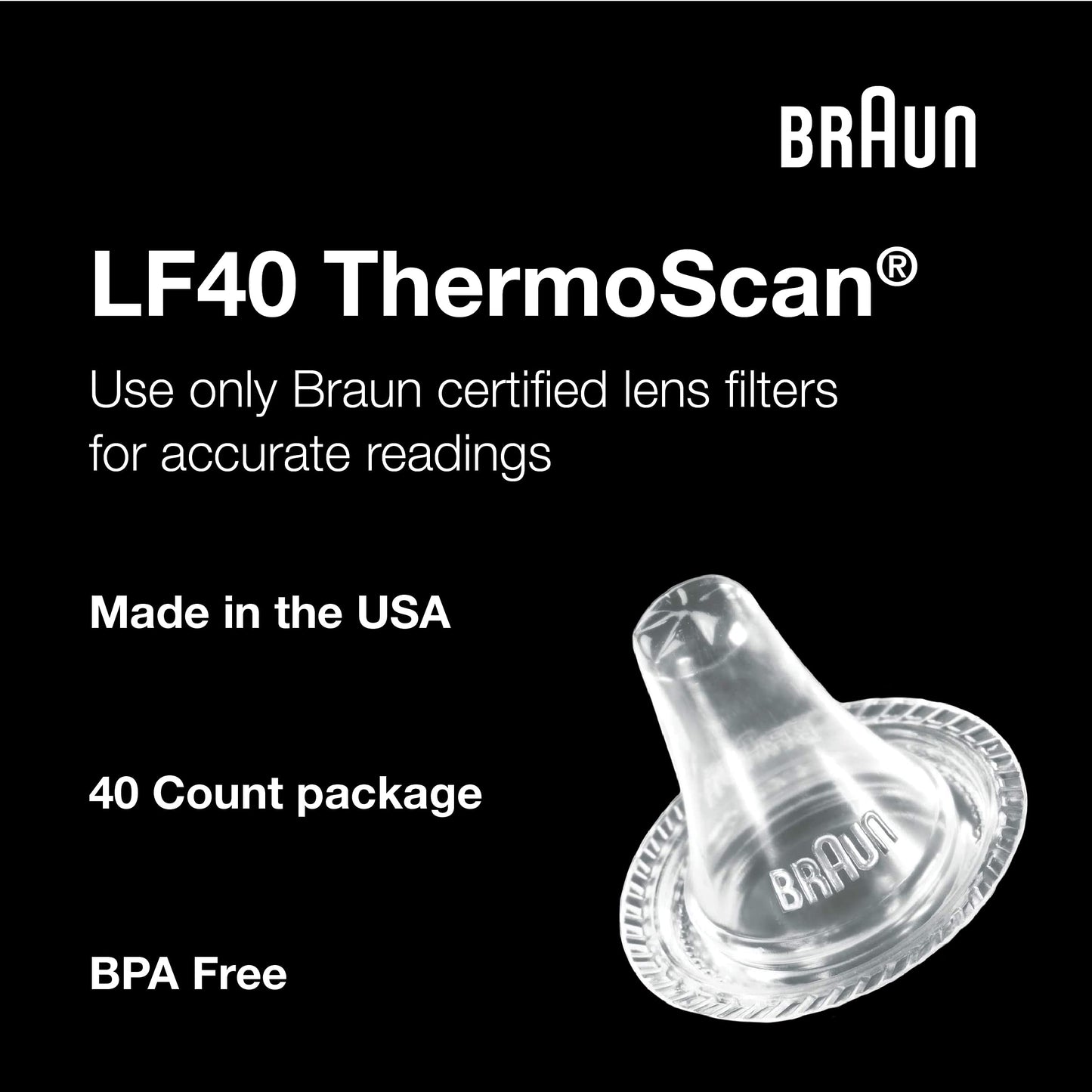 Braun ThermoScan Lens Filters for Ear Thermometer, Disposable Covers, Clear, 40 Count, FSA and HSA Eligible