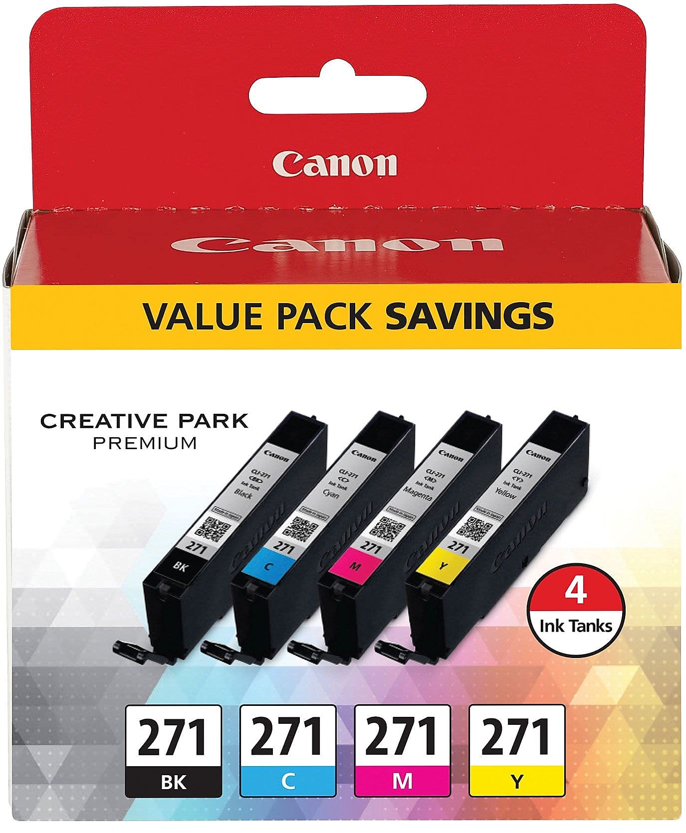 Canon 0390C005 (CLI-271) Ink Cartridge, Black/Cyan/Magenta/Yellow - in Retail Packaging