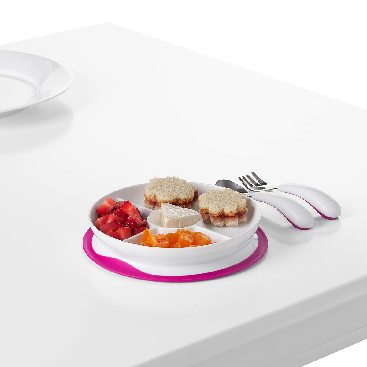 OXO Tot Stick & Stay Suction Divided Plate - Pink