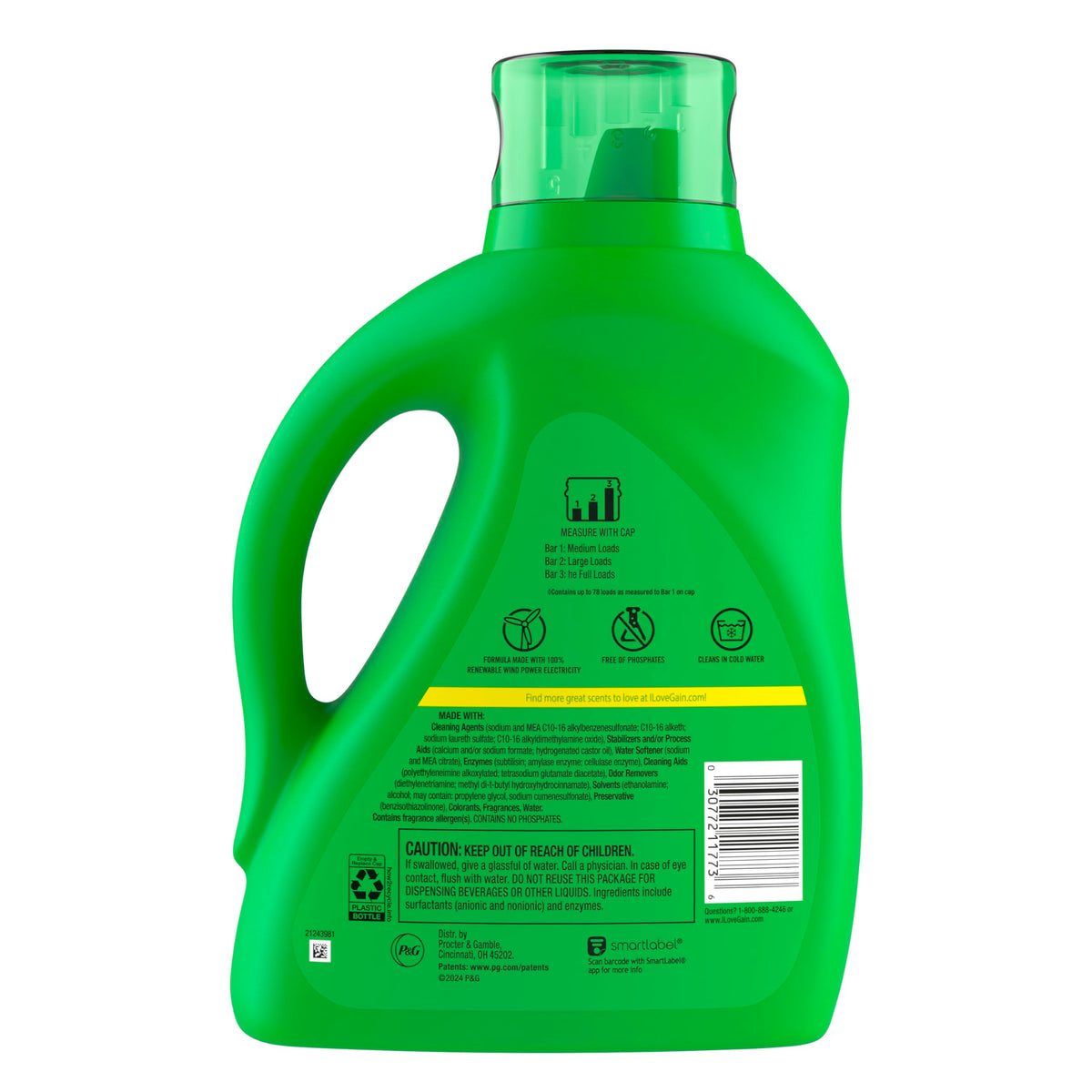Gain Liquid Laundry Detergent, Happy, HE Compatible, 113 fl oz, 78 Loads